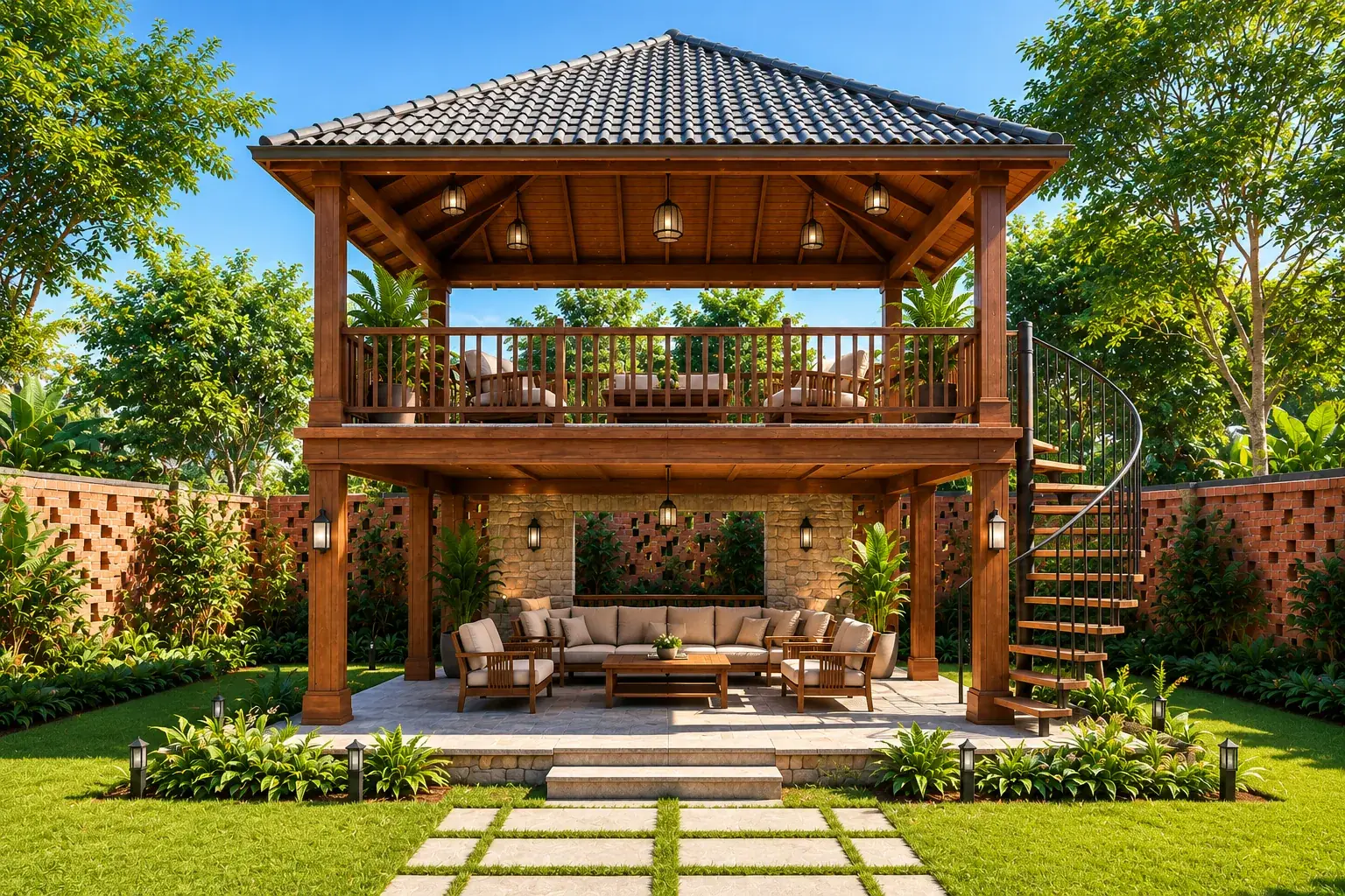 The gazebo and garden of a private estate