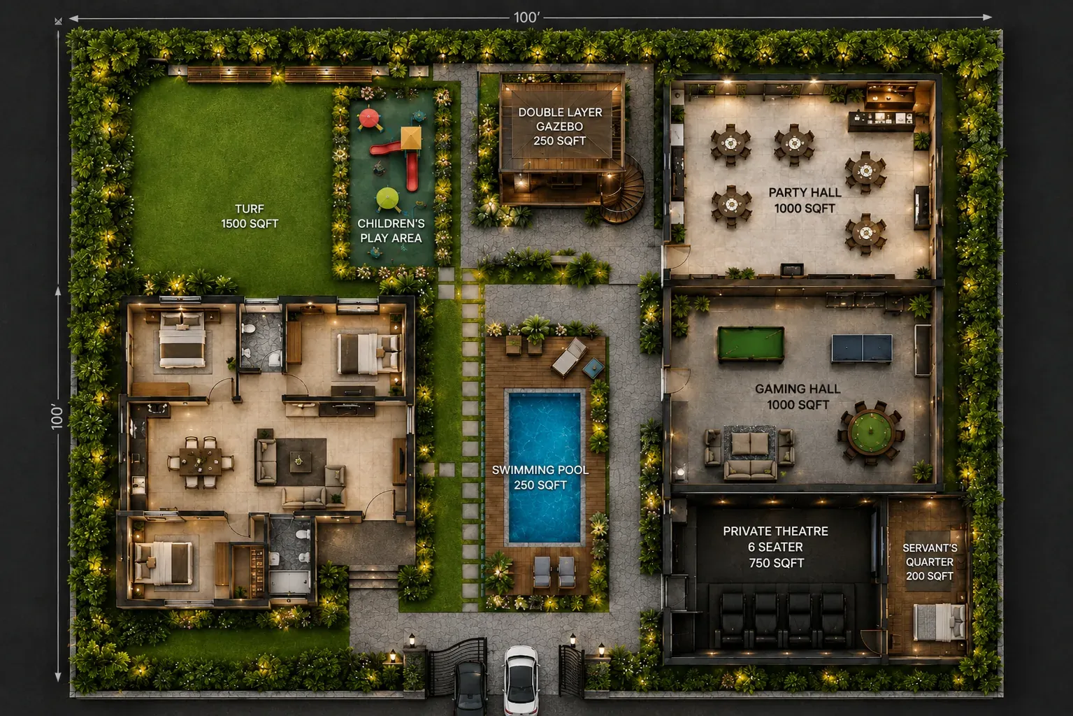 An indicative estate layout, 100 by 100 feet
