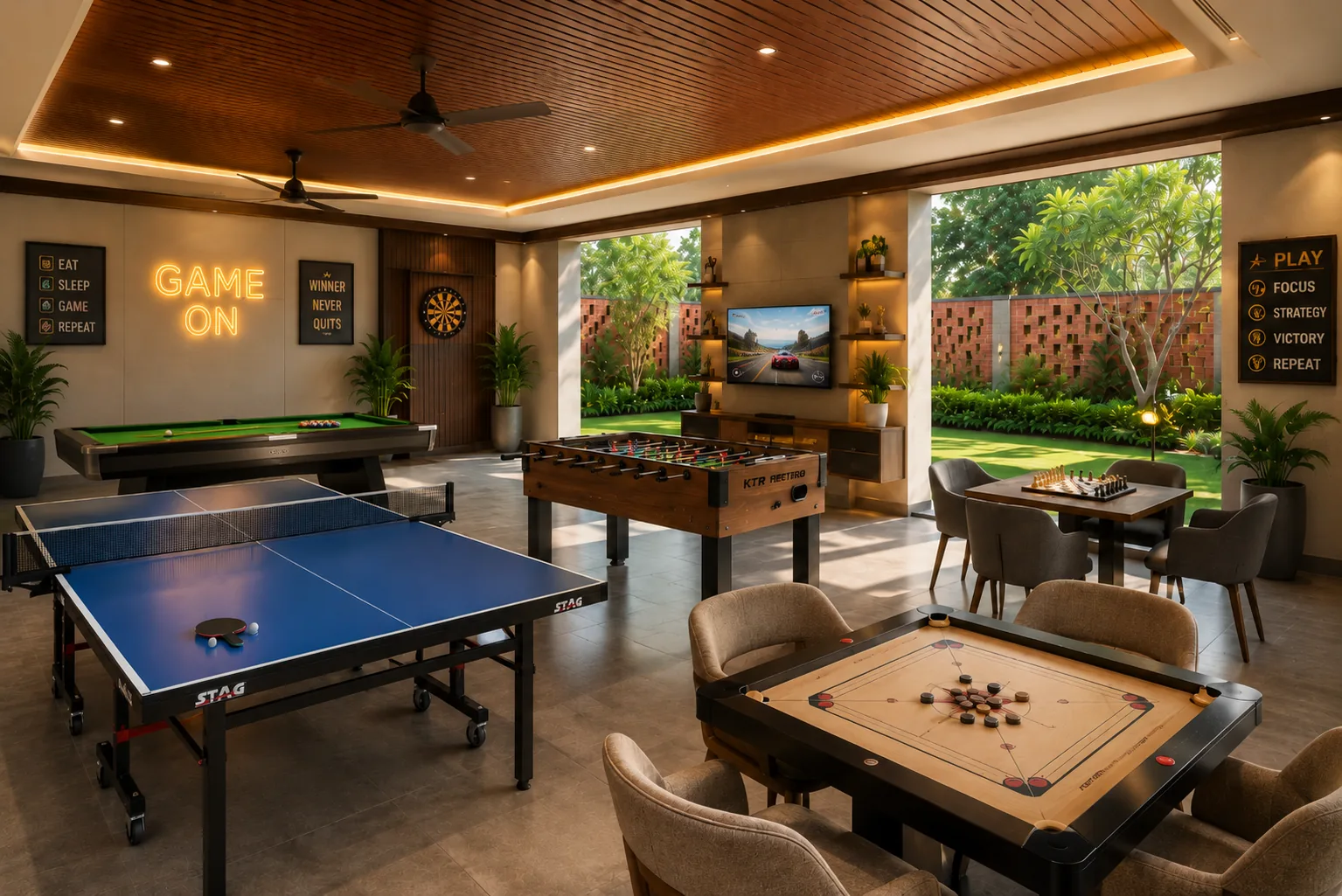 The game zone at a Khardi estate